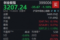 A股早盘震荡走低，创业板指半日下跌1.1%
