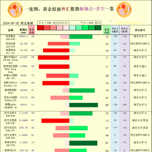 一张图：2024/9/20黄金原油外汇股指“枢纽点+多空持仓信号”一览 ...