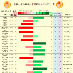 一张图：2024/9/23黄金原油外汇股指“枢纽点+多空持仓信号”一览 ...