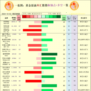 一张图：2024/10/3黄金原油外汇股指“枢纽点+多空持仓信号”一览 ...