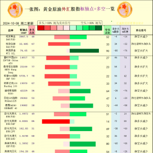 一张图：2024/10/8黄金原油外汇股指“枢纽点+多空持仓信号”一览 ...