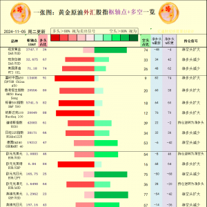 一张图：2024/11/5黄金原油外汇股指“枢纽点+多空持仓信号”一览 ...