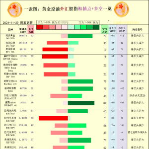 一张图：2024/11/29黄金原油外汇股指“枢纽点+多空持仓信号”一览 ...