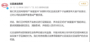 坚决抵制恶意抹黑！比亚迪正式起诉网络用户“徐里里Xll”，要求删除侵权言论并赔偿人 ...