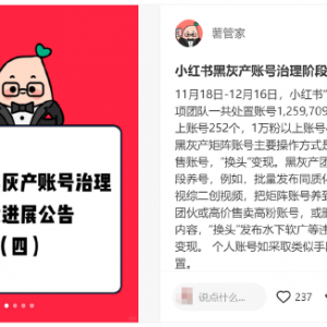 小红书公布黑灰产账号治理进展 个人账号也会从严处置