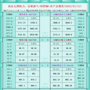 一张图看商品支撑阻力：金银油气+铂钯铜农产品期货(2025/01/21) ...