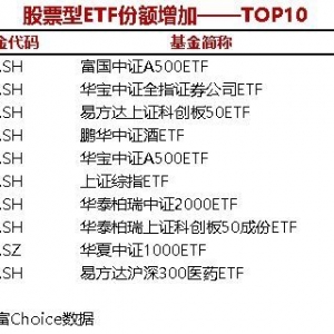 9只股票型ETF份额增加超1亿份，富国中证A500ETF增加4.47亿份