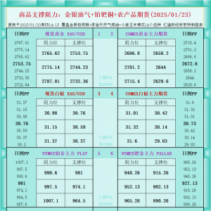 一张图看商品支撑阻力：金银油气+铂钯铜农产品期货(2025/01/23) ...