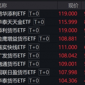多只货币型ETF早盘大幅拉升，鹏华添利ETF、华泰天天金ETF、添利货币ETF涨逾8% ...