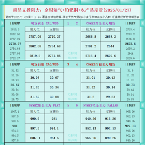 一张图看商品支撑阻力：金银油气+铂钯铜农产品期货(2025/01/27) ...