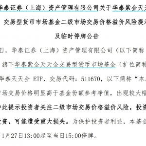 出现较大幅度溢价，9只货币型ETF午后集体停牌