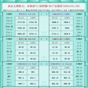 一张图看商品支撑阻力：金银油气+铂钯铜农产品期货(2025/01/29) ...