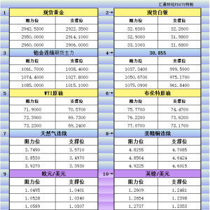 2月14日亚市更新支撑阻力：18品种支撑阻力(金银铂钯原油天然气铜及十大货币对) ...