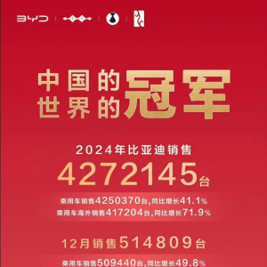 比亚迪2024年勇夺“三冠王”，新能源汽车行业再树里程碑