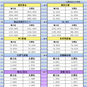 2月17日亚市更新支撑阻力：18品种支撑阻力(金银铂钯原油天然气铜及十大货币对) ...