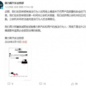 赛力斯报案：有人编造关于问界产品质量和安全的不实信息