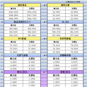 2月20日亚市更新支撑阻力：18品种支撑阻力(金银铂钯原油天然气铜及十大货币对) ...