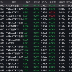 市场早盘震荡调整，中证A500指数下跌0.36%，3只中证A500相关ETF成交额超20亿元 ...