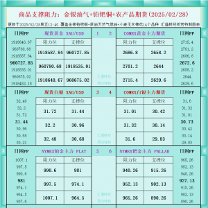 一张图看商品支撑阻力：金银油气+铂钯铜农产品期货(2025/02/28) ...