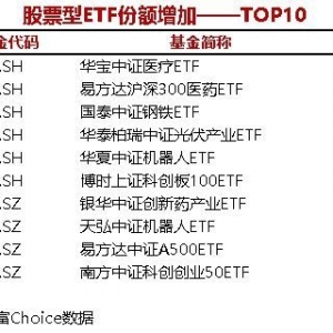 9只股票型ETF份额增加超1亿份，华宝中证医疗ETF增加4.45亿份