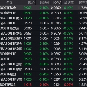 市场早盘震荡调整，中证A500指数下跌0.21%，6只中证A500相关ETF成交额超10亿元 ...