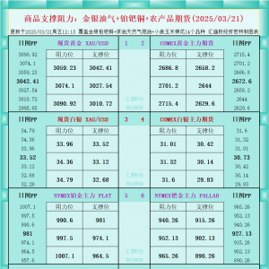 一张图看商品支撑阻力：金银油气+铂钯铜农产品期货(2025/03/21) ...