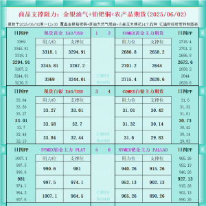 一张图看商品支撑阻力：金银油气+铂钯铜农产品期货(2025年6月2日) ...