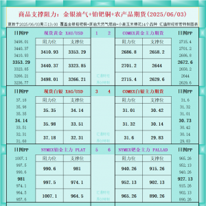 一张图看商品支撑阻力：金银油气+铂钯铜农产品期货(2025年6月3日) ...