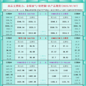 一张图看商品支撑阻力：金银油气+铂钯铜农产品期货(2025年7月7日) ...
