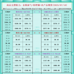 一张图看商品支撑阻力：金银油气+铂钯铜农产品期货(2025年7月10日) ...