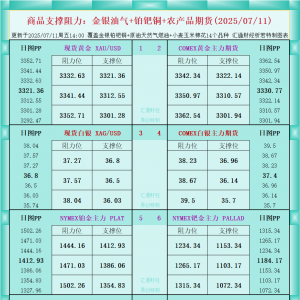 一张图看商品支撑阻力：金银油气+铂钯铜农产品期货(2025年7月11日) ...