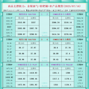 一张图看商品支撑阻力：金银油气+铂钯铜农产品期货(2025年7月16日) ...