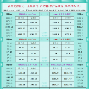 一张图看商品支撑阻力：金银油气+铂钯铜农产品期货(2025年7月18日) ...