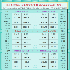 一张图看商品支撑阻力：金银油气+铂钯铜农产品期货(2025年7月24日) ...