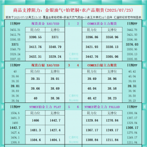 一张图看商品支撑阻力：金银油气+铂钯铜农产品期货(2025年7月25日) ...