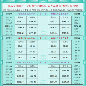 一张图看商品支撑阻力：金银油气+铂钯铜农产品期货(2025年7月29日) ...