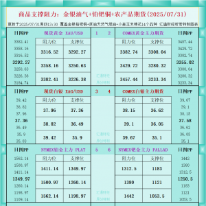 一张图看商品支撑阻力：金银油气+铂钯铜农产品期货(2025年7月31日) ...