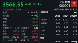 A股震荡走低，沪指半日微跌0.19%