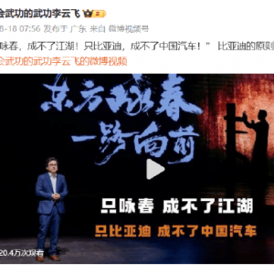 比亚迪李云飞：只咏春成不了江湖，只比亚迪成不了中国汽车！不拉踩同行是我们的原则， ...