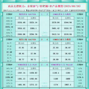 一张图看商品支撑阻力：金银油气+铂钯铜农产品期货(2025年8月20日) ...