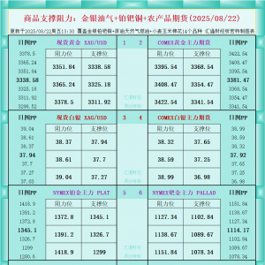 一张图看商品支撑阻力：金银油气+铂钯铜农产品期货(2025年8月22日) ...