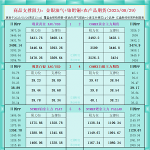 一张图看商品支撑阻力：金银油气+铂钯铜农产品期货(2025年8月29日) ...
