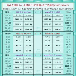 一张图看商品支撑阻力：金银油气+铂钯铜农产品期货(2025年9月2日) ...