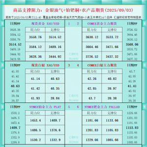 一张图看商品支撑阻力：金银油气+铂钯铜农产品期货(2025年9月3日) ...