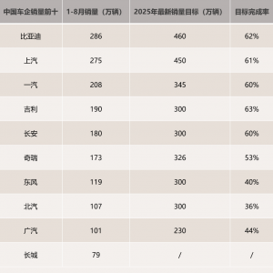 2025年中国车企最新销量目标完成率分化，新能源转型成关键变量 ...