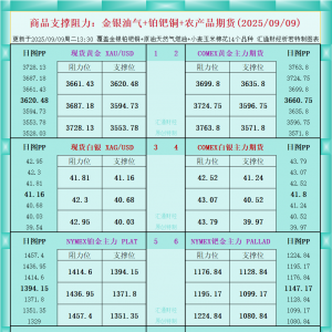 一张图看商品支撑阻力：金银油气+铂钯铜农产品期货(2025年9月9日) ...