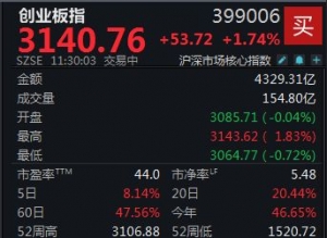半日上涨1.74%，创业板指再创阶段新高