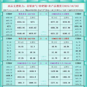一张图看商品支撑阻力：金银油气+铂钯铜农产品期货(2025年10月20日) ...