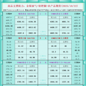 一张图看商品支撑阻力：金银油气+铂钯铜农产品期货(2025年10月22日) ...