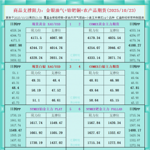 一张图看商品支撑阻力：金银油气+铂钯铜农产品期货(2025年10月23日) ...